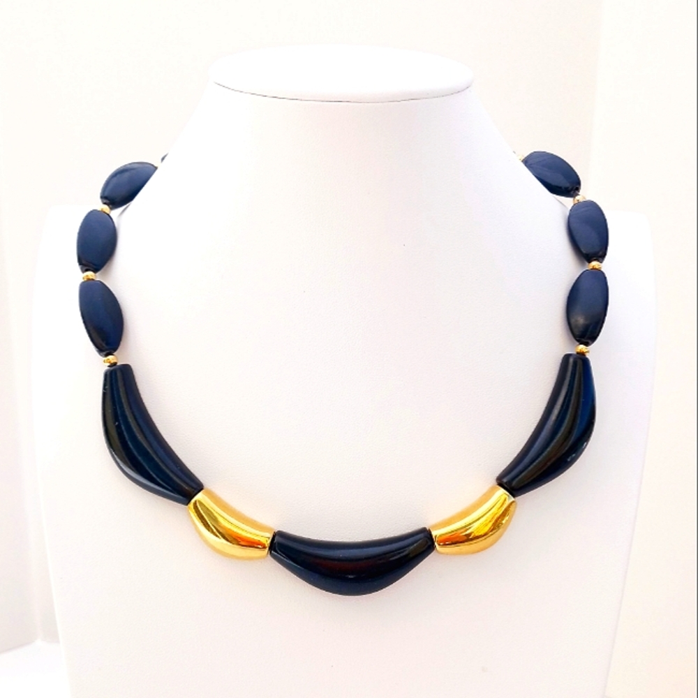 TRIFARI Princess Length Necklace Black Gold Tone Beads